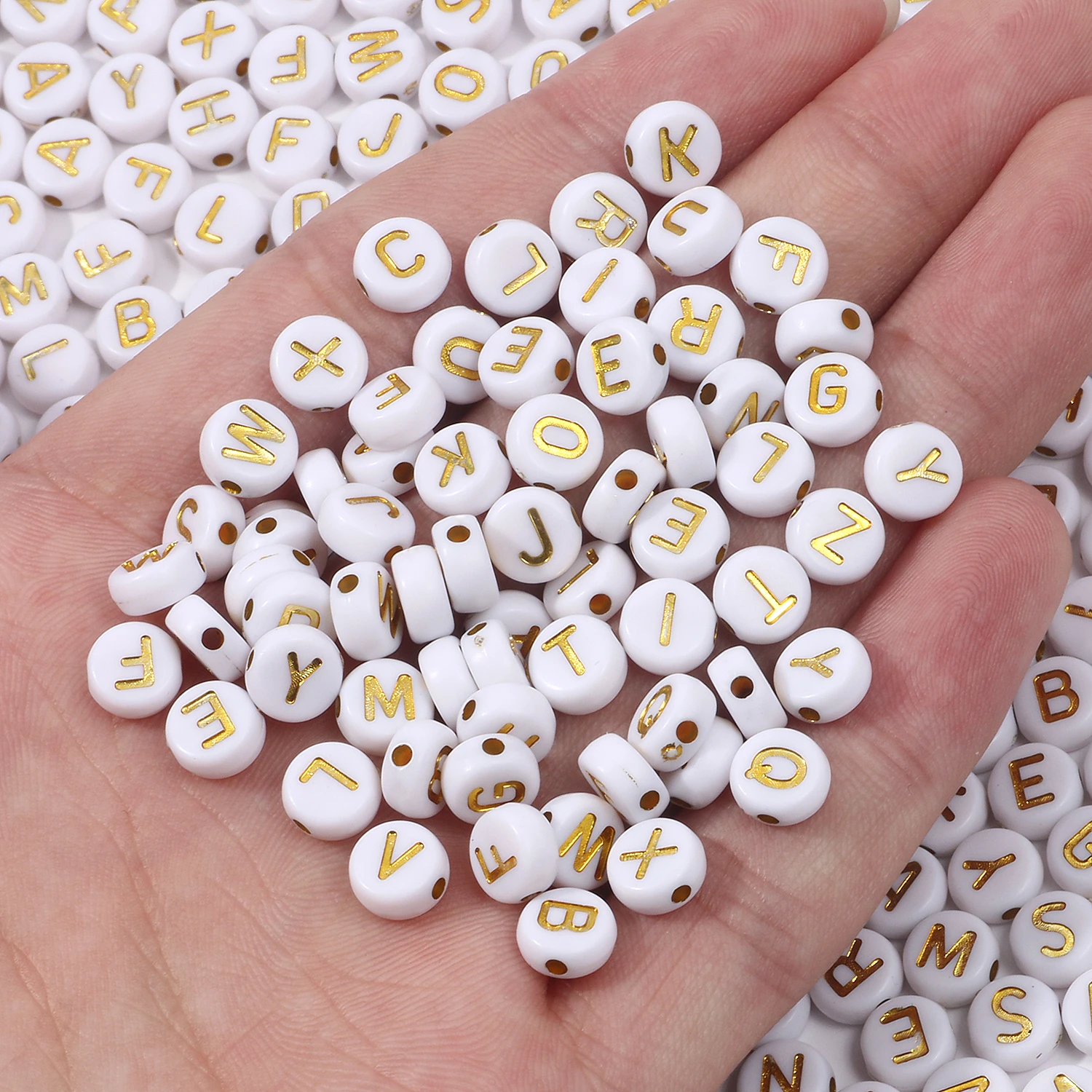 200/300/500PCs Mixed white and gold Acrylic Alphabet/Letter Round Beads For Jewelry Making diy Handmade Bracelet Necklace 7x4mm