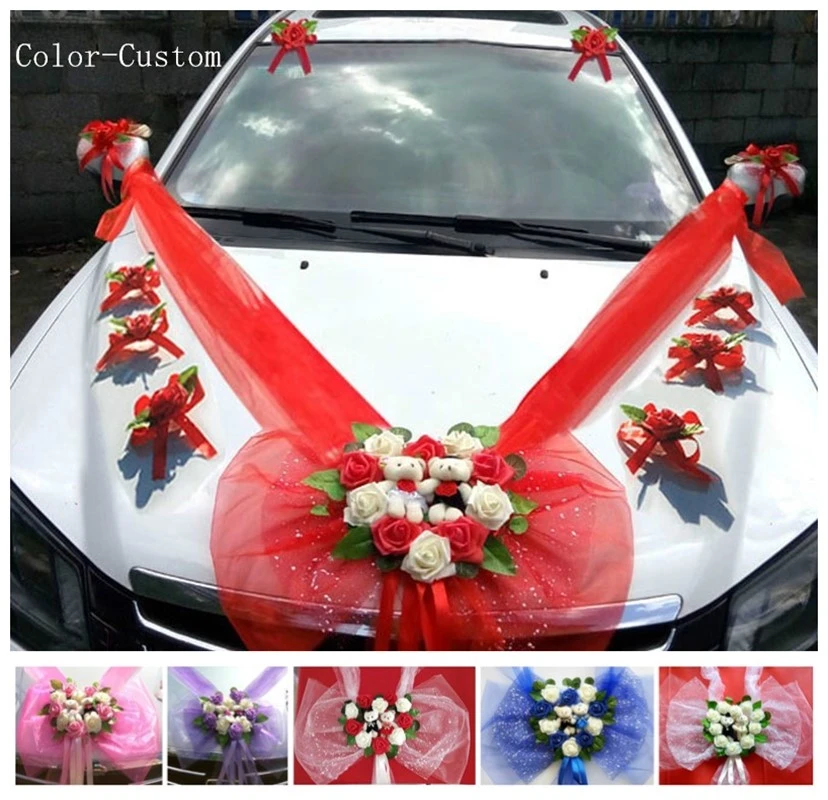 Simple Style PE Rose Wedding Car Decoration Flowers Heart Shaped Wreaths Color Can be Customized