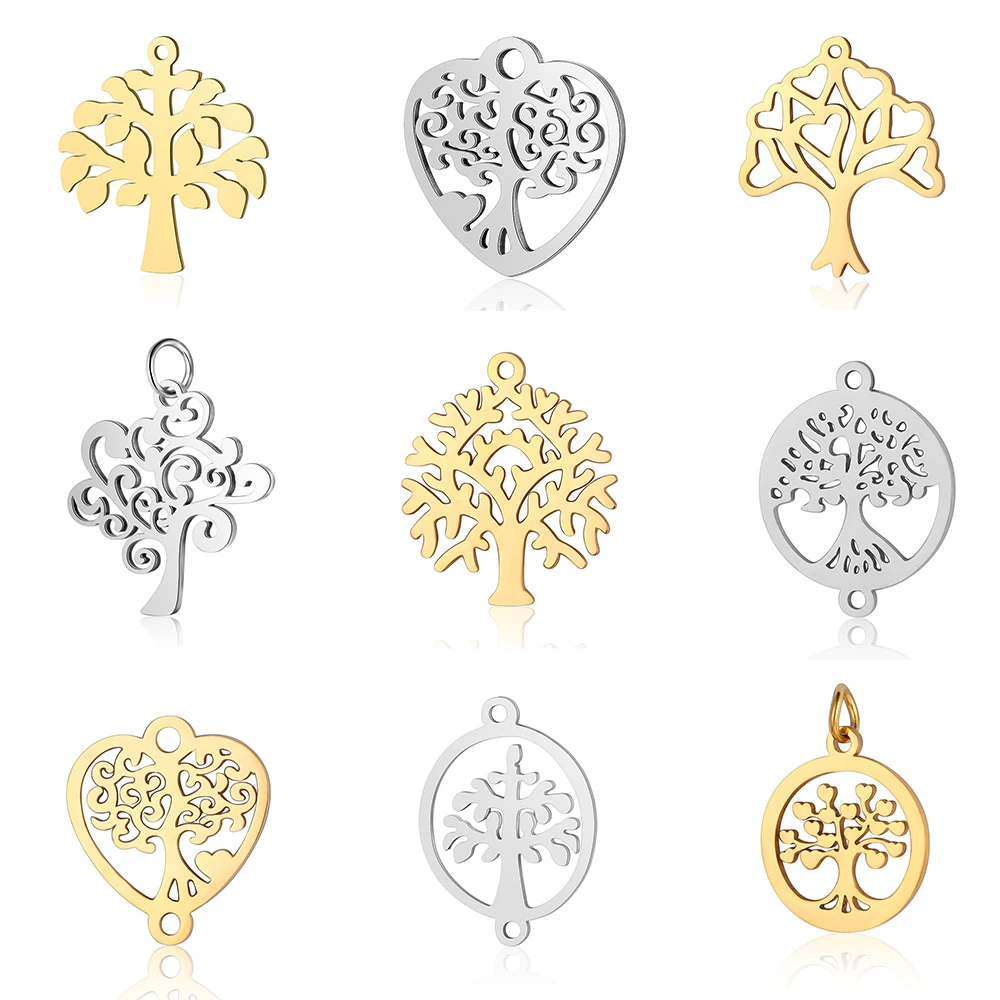 5pcs/lot Tree of Life DIY Charms Wholesale 100% Stainless Steel Heart Family Trees Connectors Charm  Jewelry Necklace Pendant