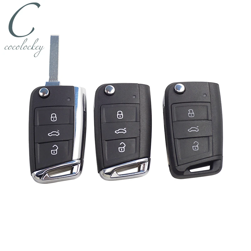 Cocolockey Remote Flip Key Shell for VW MQB Gollf 7 for Skoda Octavia A7 for Seat Remote Folding Car Key Uncut HU162T 3 Button