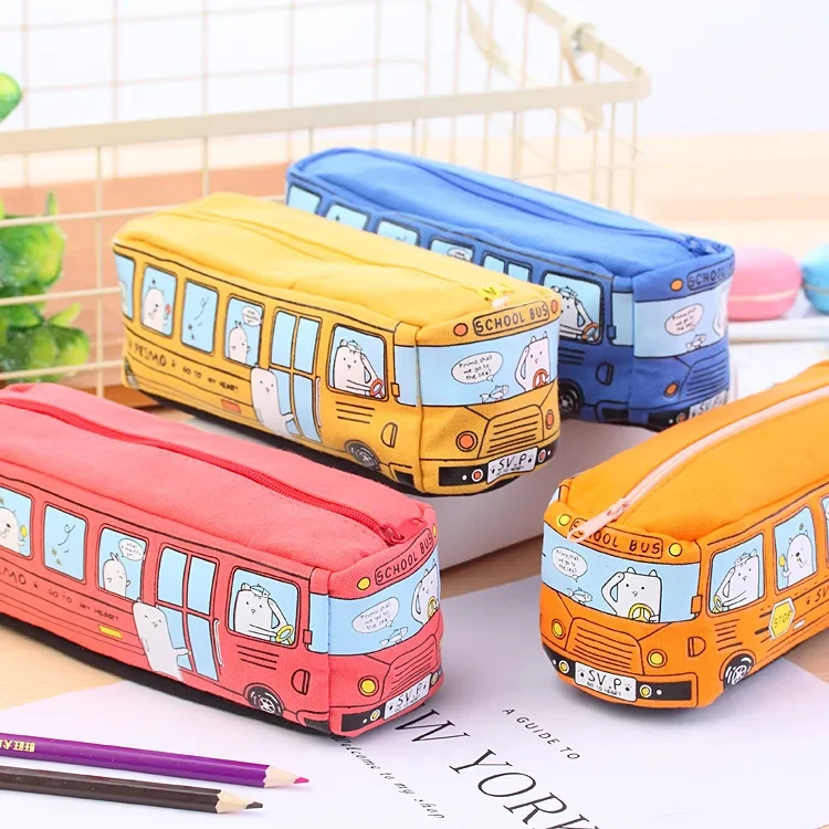1pc Creative large Canvas Car Pencil Case School Supplies bus Pencil Cases pouch Girl Boys Stationery Pen Bag storage holder