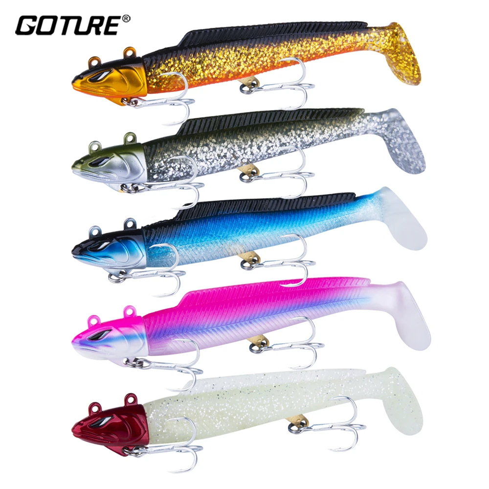 Goture 5pcs/lot Fishing Lure Swimbait Jig Head Rubber Tail Soft Lure Searchbait 21g 28g Silicone Bait 2020