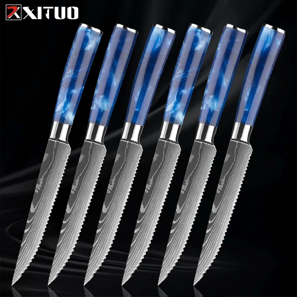 XITUO Sharp Steak Knife Set 7CR17 Stainless Steel Serrated Meat Slicing Knife Multipurpose Restaurant Cutlery Chef Knives 1-6Pcs