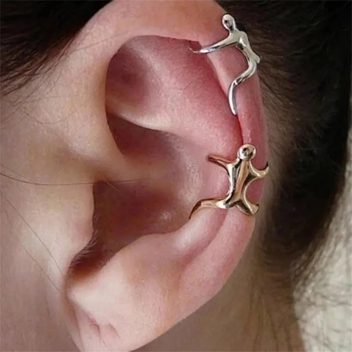 1PC Gold Silver Color Figure Shaped Earrings Ear Clip Climbing Women Climber Ear Cuff Non Pierced Ear Clip Cartilage Earrings