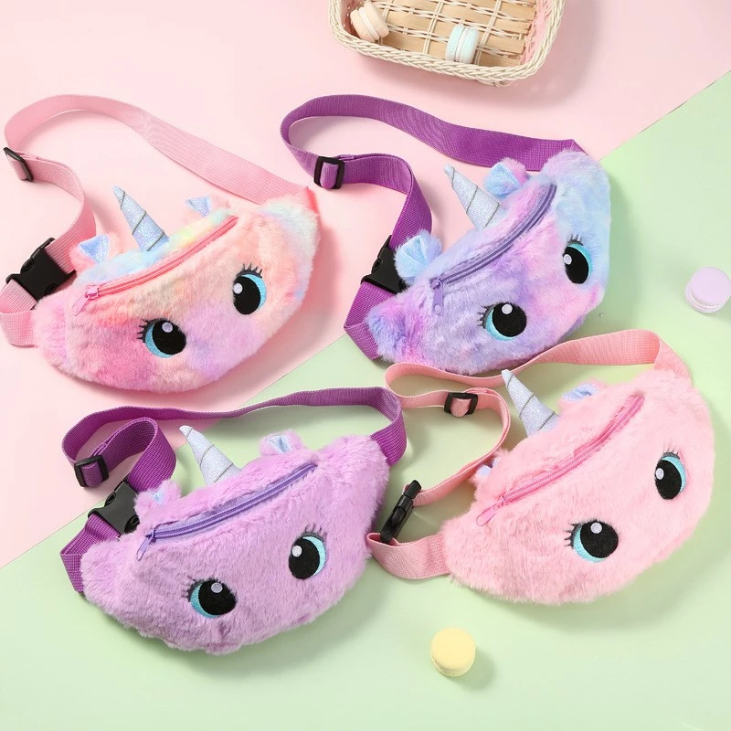 Plush Unicorn Waist Bag Plush Toy Kids Fanny Pack Cartoon Plush Women Belt Bag Fashion Travel Phone Pouch Chest Bag