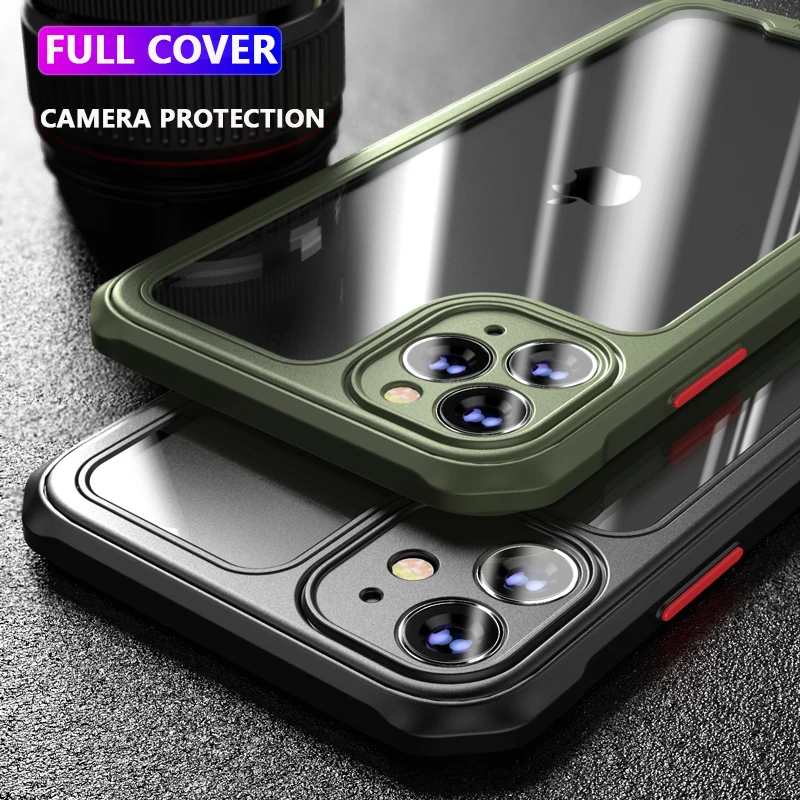 Luxury Armor Phone Case For iPhone 13 Mini 12 11 Pro XS Max XR 7 8 Plus SE2 Shockproof Bumper Transparent Full Cover Cases Coque