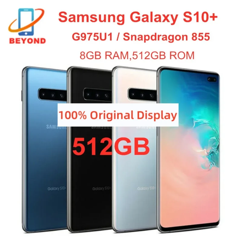 Samsung Galaxy S10+ S10 Plus G975U G975U1 512GB ROM 8GB RAM Octa Core 6.4' Snapdragon 855 NFC LTE Original Unlocked Mobile Phone