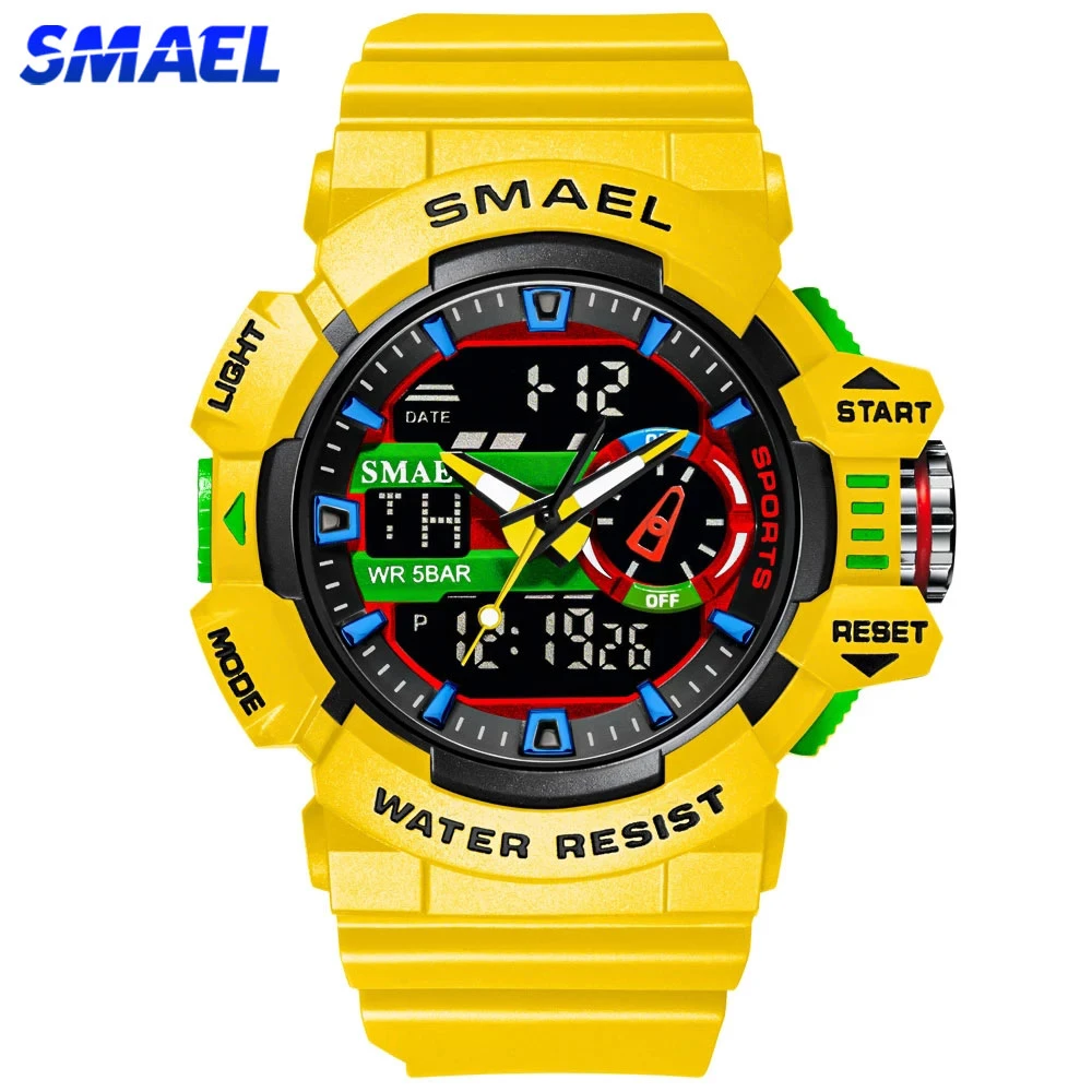 SMAEL Men Sports Watch Military Watches LED Quartz Dual Display Waterproof Outdoor Sport Men's Wristwatches Relogio Masculino