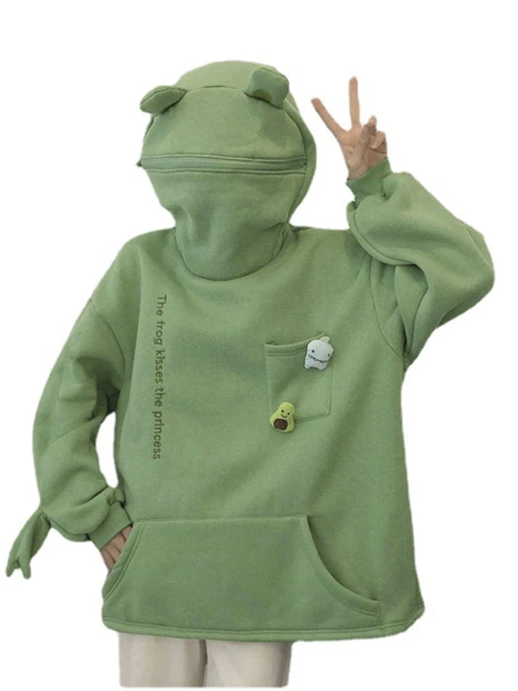 2021 Springtime Embroidery Frog oversized Sweatshirt men and women's Hoodies Harajuku Warm Pullover Womens Korean Style Hoodie
