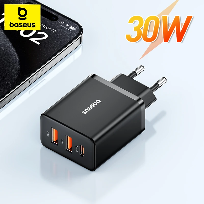 Baseus 30W Charger Type C PD Fast Charging 3 Ports USB Quick Phone Charger For iPhone Xiaomi Samsung