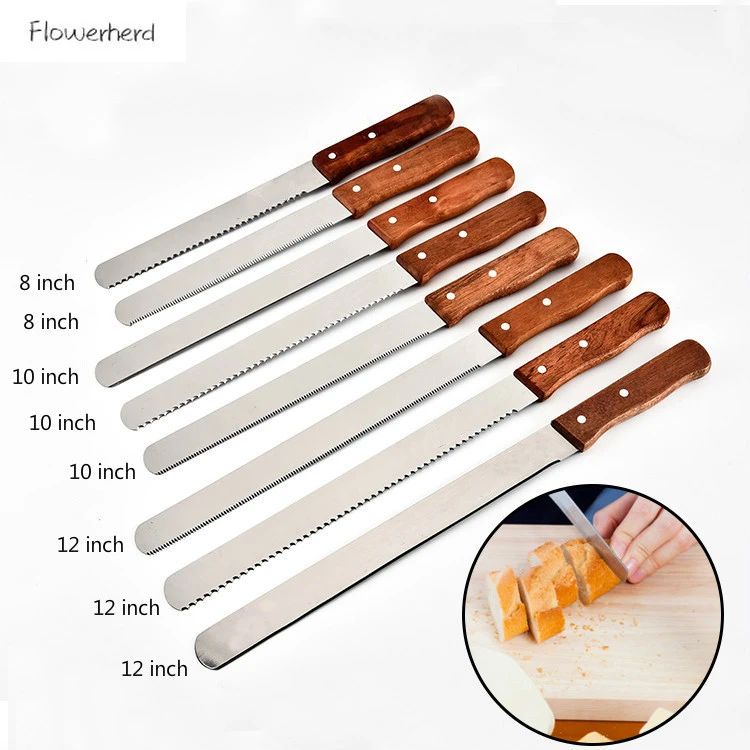 8/10/12 Inch Stainless Steel Baking Tools Bread Knife Serrated Knife Wooden Handle Cake Knife Kitchen Accessories Spatula