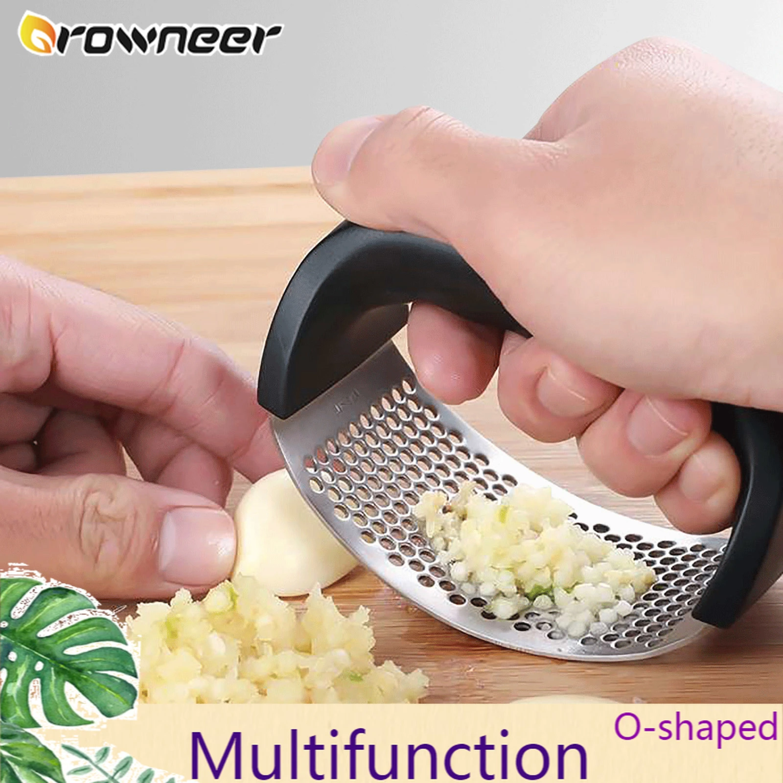 Multi-function Grinding Slicer Stainless Steel O-shaped Garlic Ginger Press Hand Held Kitchen Rolling Crusher Vegetable Tool