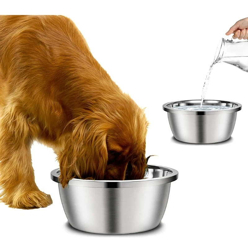 Pet Stainless Steel Round Dog Bowl Puppy Litter Food Feeding Dish Weaning Silver Stainless Feeder Water Bowl Pets Feeder Bowl