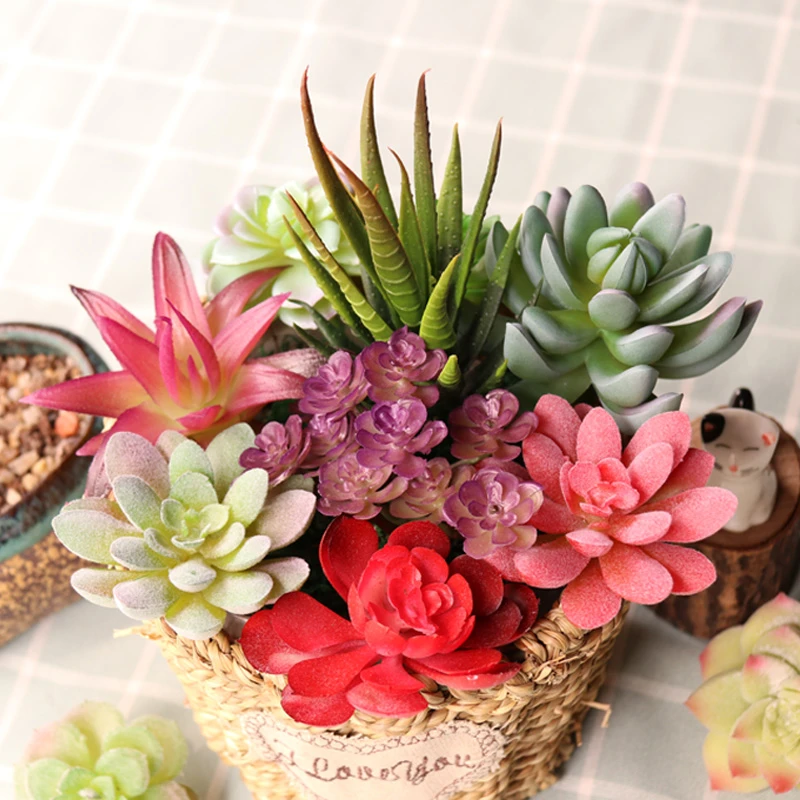 Mini Artificial Succulent Plants Green Various Plastic Plants Home Garden Ornament Decoration Fake Plants plante artificielle