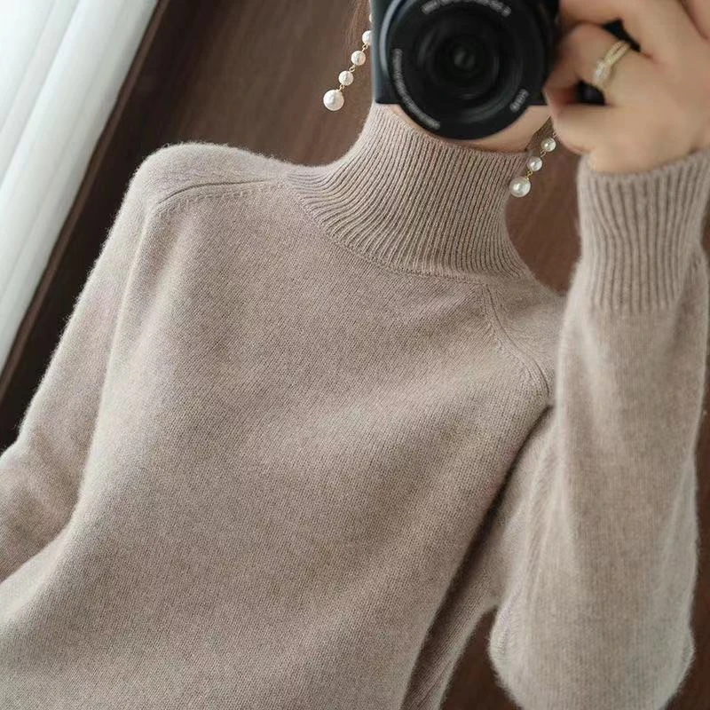 Turtleneck Sweaters Women Autumn Solid Long Sleeve Knitted Pullovers Female Thick Loose Cashmere Bottoming Shirt Jumpers Tops