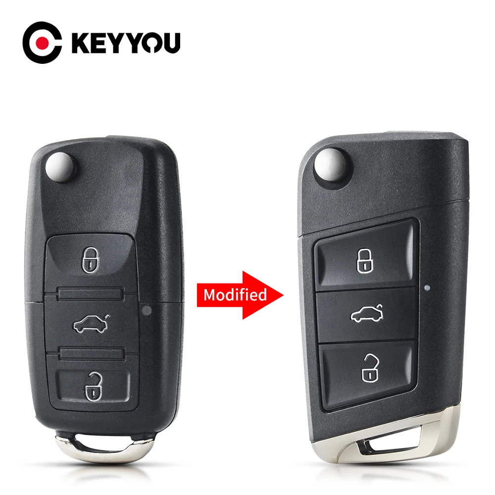 KEYYOU Modified 3 buttons Remote Key Shell Flip Folding Car Key Case For VW Golf 4 5 Passat b5 b6 polo Touran For Seat Skoda