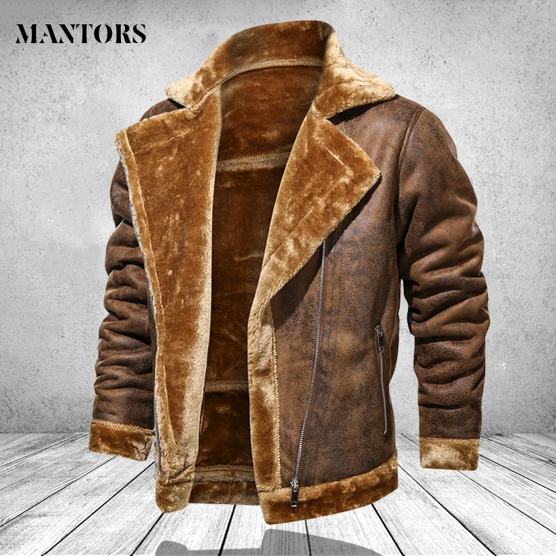 Men Clothing Winter Jacket 2021 Fashion Turn Down Collar Male Fur Fleece Thick Coats Mens Leather Outwear Streetwear Windbreaker