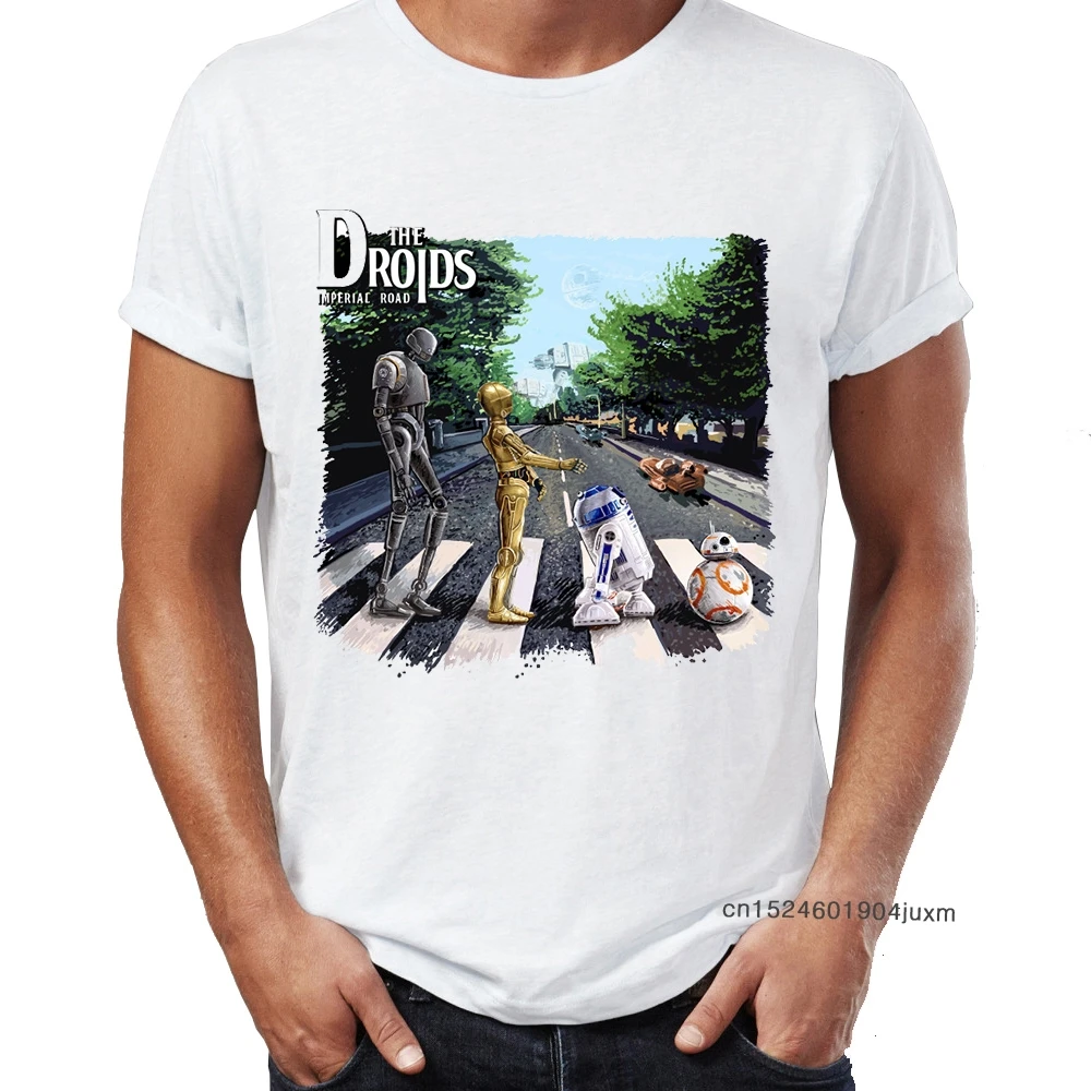 Brand New Men T Shirts 100% Cotton Driod Imperial Road Abby Road R2D2 C3PO Game Awesome Artwork Print Tee Shirts Oversize Tshirt