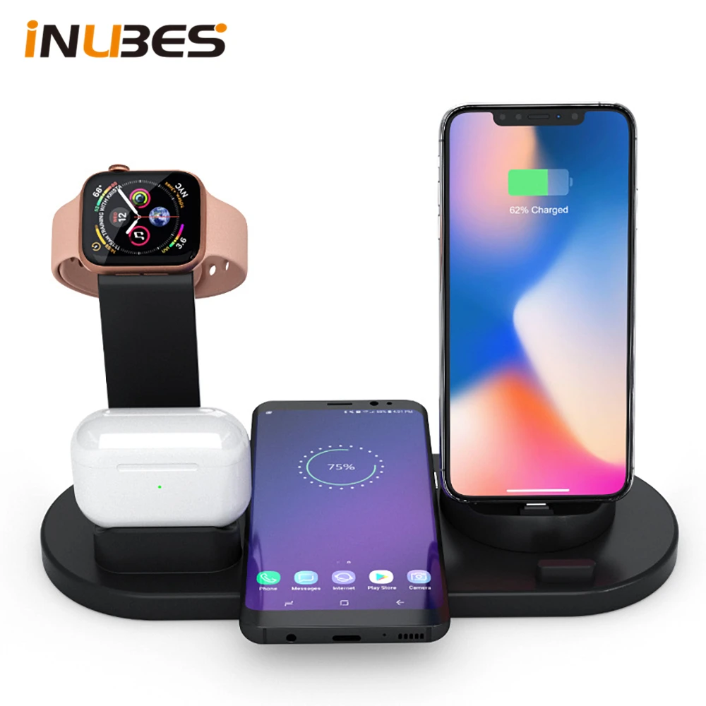 Qi 4 in 1 Wireless Charger For iPhone Charging Dock Station For Apple Watch Airpods Charger Micro USB Type C Stand Fast Charging