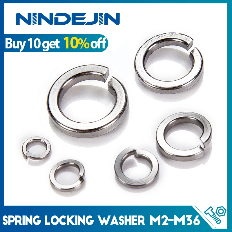 NINDEJIN 1/10/50pcs spring lock washer m2 m2.5 m3 m4 m5 m6 m8 m10 m12 m14 m16 m18 m20 m22 m24 m30 stainless steel locking washer