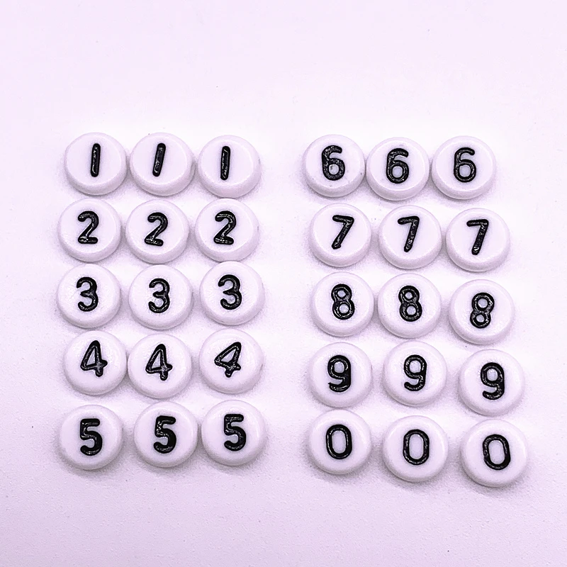 100pcs/lot 7x4mm 0-9 White Round Numbers  Acrylic Loose Spacer Beads for Jewelry Making DIY Bracelet Accessories