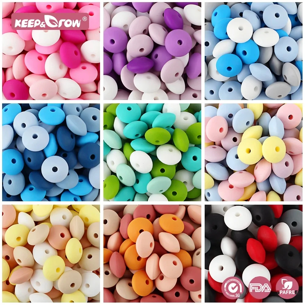 Keep&Grow 20Pcs Silicone Beads 12MM Lentil Beads DIY Baby Pacifier Chain Pendant BPA Free Eco-friendly Baby Teether Toys