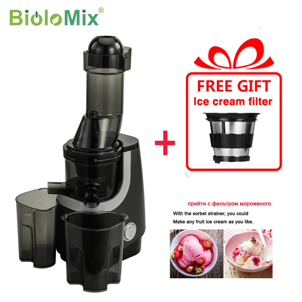 BioloMix Wide Chute Slow Masticating Juicer BPA FREE Cold Press Juice Extractor for High Nutrient Fruit and Vegetable Juice