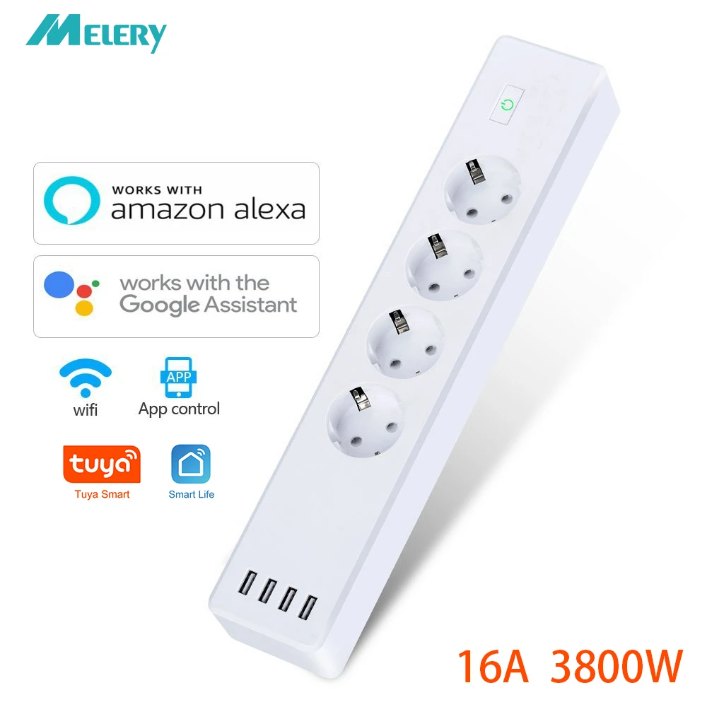 Wifi Smart Power Strip Surge Protector 4 EU Plug Outlets Electric Socket with USB App Voice Remote Control by Alexa Google Home