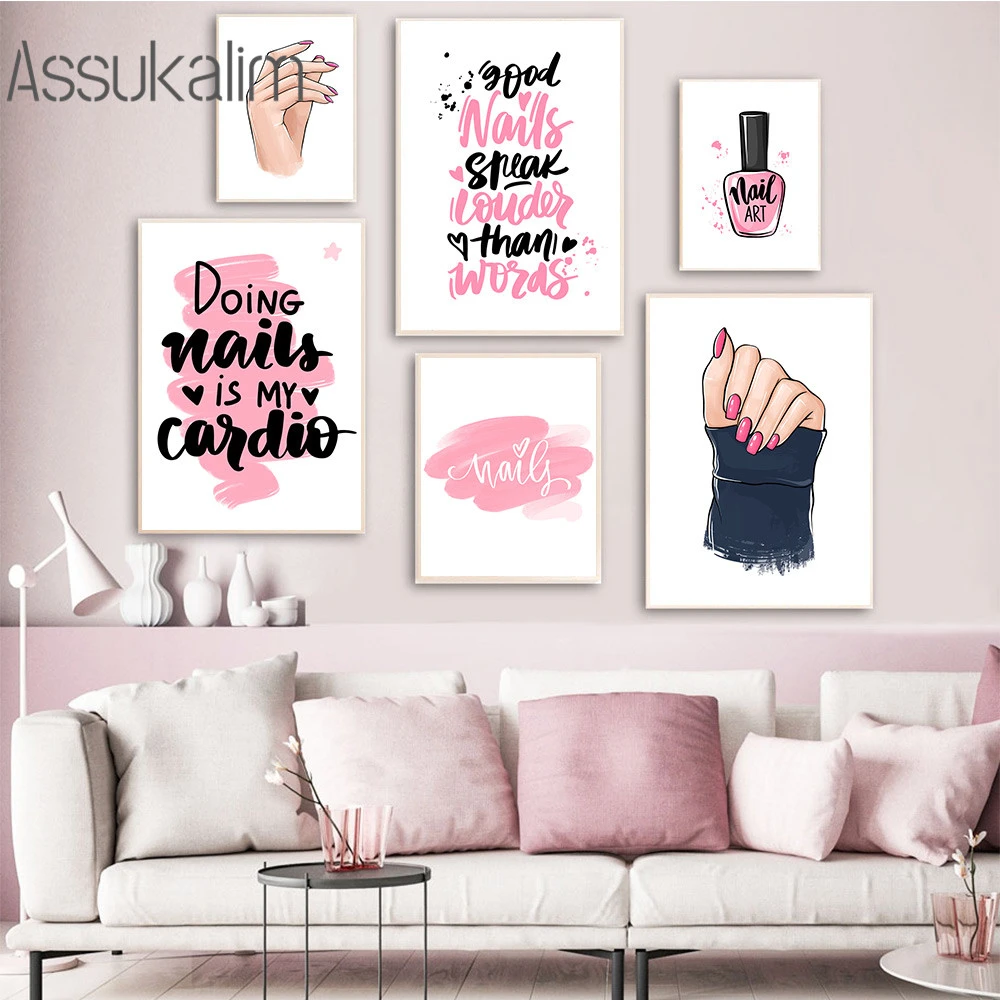 Nail Polish Wall Art Poster Pink Art Print Fashion Canvas Painting Quotes Prints Modern Wall Pictures For Beauty Salon Decor