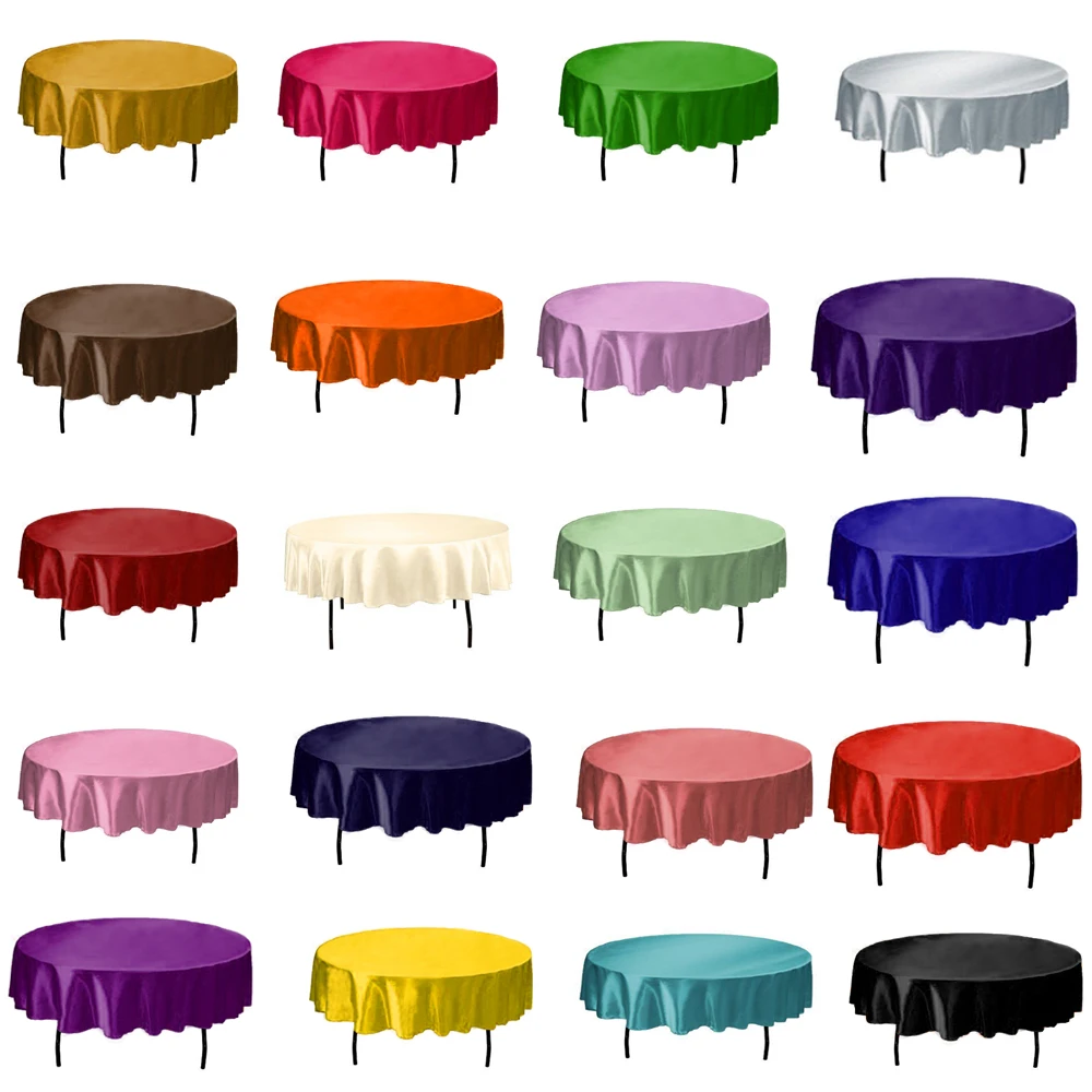 1pcs 145cm Round Satin Tablecloth Table Cover Solid Color Table Cloth For Christmas Birthday Wedding Party Hotel Decoration