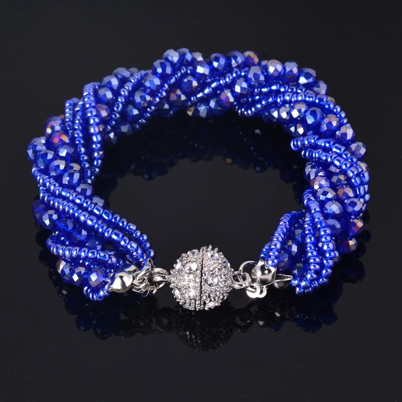 SINLEERY 19CM Fashion Blue Black Brown Gray Crystal Beads Multilayers Wrap Bangle Bracelet For Women Chic Accessories SL049 SSH