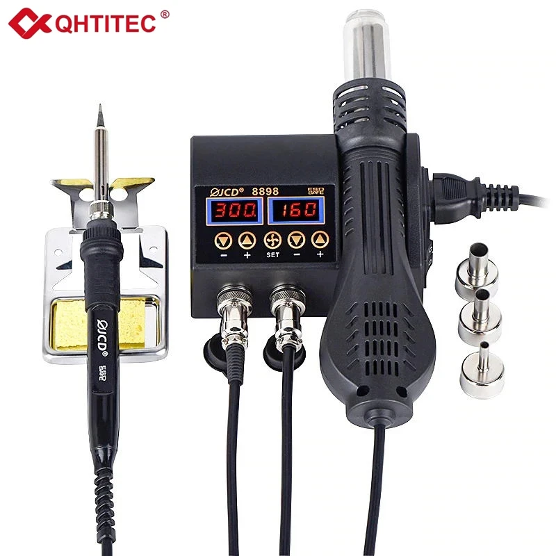 JCD 8898 220V Soldering Station 2 in 1 Digital LCD Display Rework Station SMD Soldering Iron Hot Air Desoldering-Gun Welding