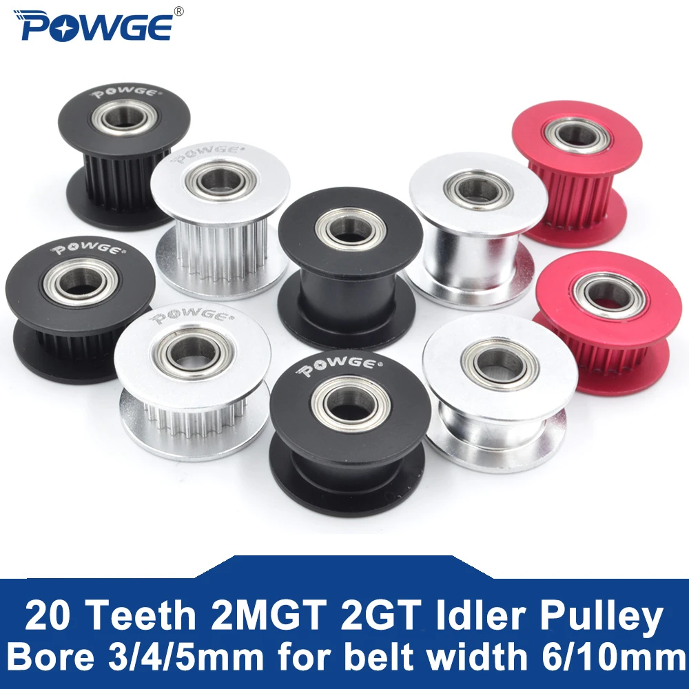 POWGE 2M 2GT 20 Teeth synchronous Wheel Idler Pulley Bore 3/4/5mm with Bearing Black for GT2 Timing belt Width 6MM 20teeth 20T