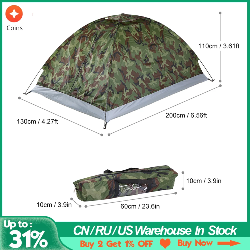 Camping Tent for 2 Person Single Layer Outdoor Portable Camouflage Camping Fishing Tent Portable Waterproof Tents