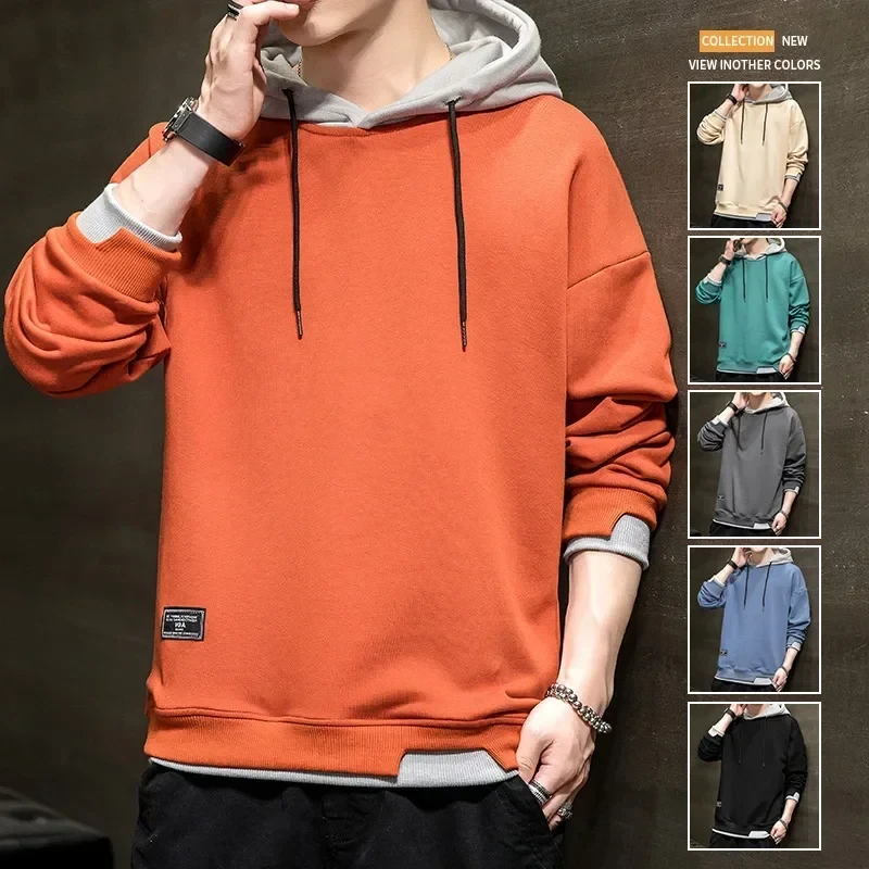 New Men Casual Harajuku Sweatshirt Hoodies Male Solid Color Pullover Tops Spring Autumn Fashion Mens Hooded Sweatshirt Clothing