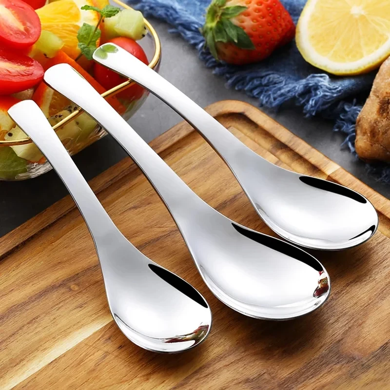 Stainless Steel Chinese Soup Spoons  Home Kitchen Deepen Large Capacity Silver Mirror Polished Flatware for Soup Rice Tableware