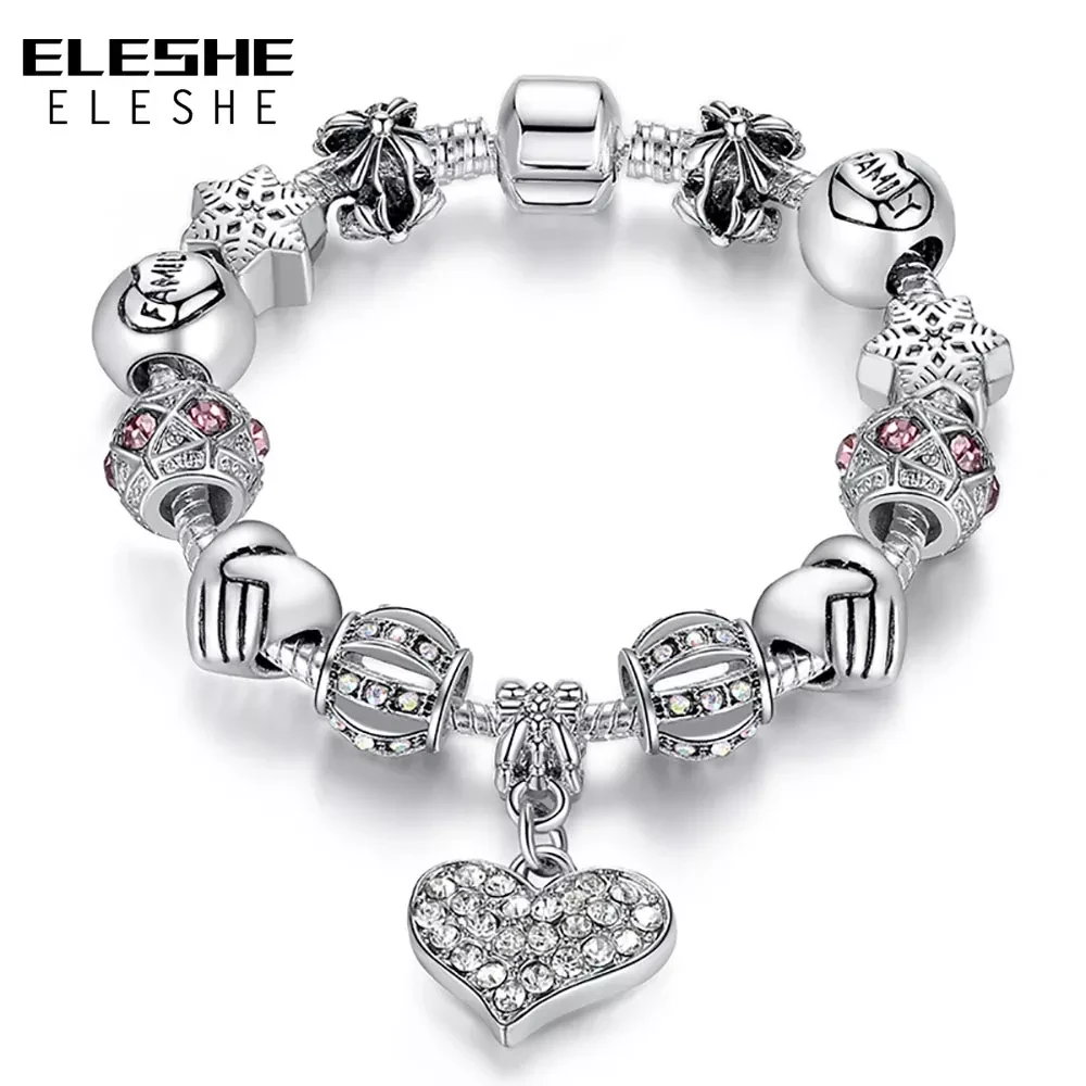 ELESHE Luxury Brand Women Bracelet Silver Color Crystal Charm Bracelet for Women DIY Beads Bracelets & Bangles Jewelry Gift