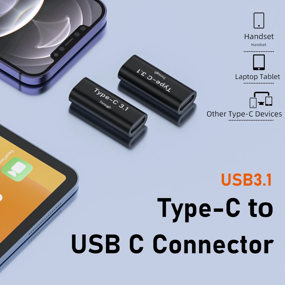 USB Type C Adapter Female to Female Converter Portable USB-C Charge Data Sync Adapter Type-C Extension Cable for Phone Tablet