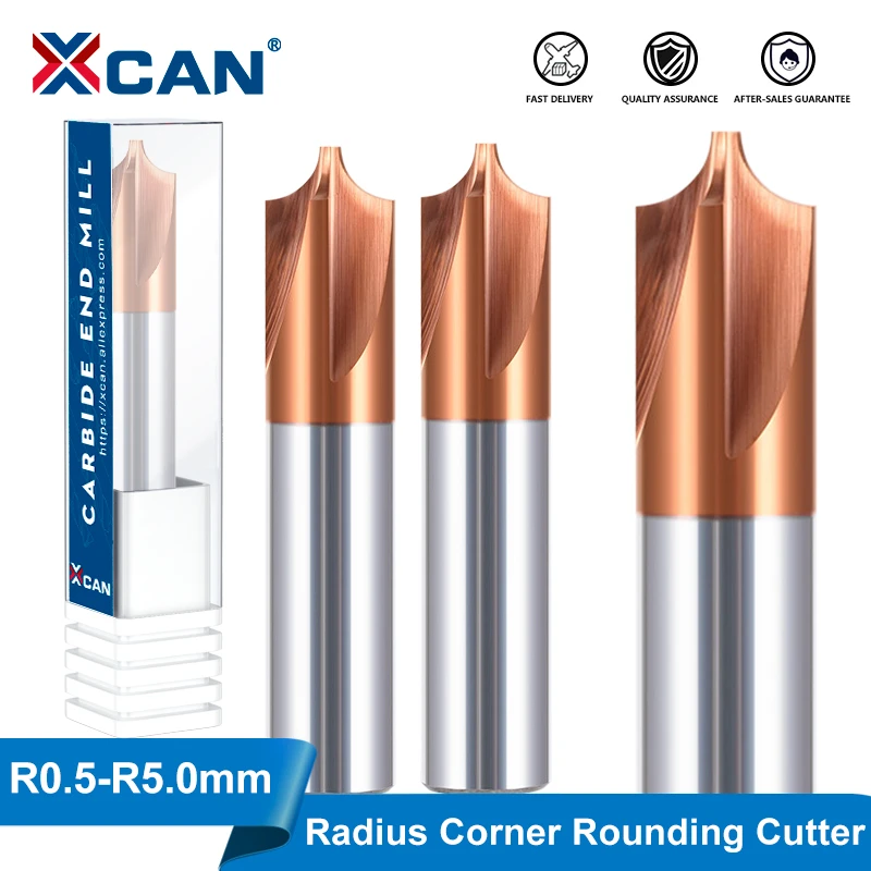 XCAN Corner Rounding Milling Cutter 1pc TiCN Coated Carbide End Mill R0.5-R5.0 CNC Machine Router Bit