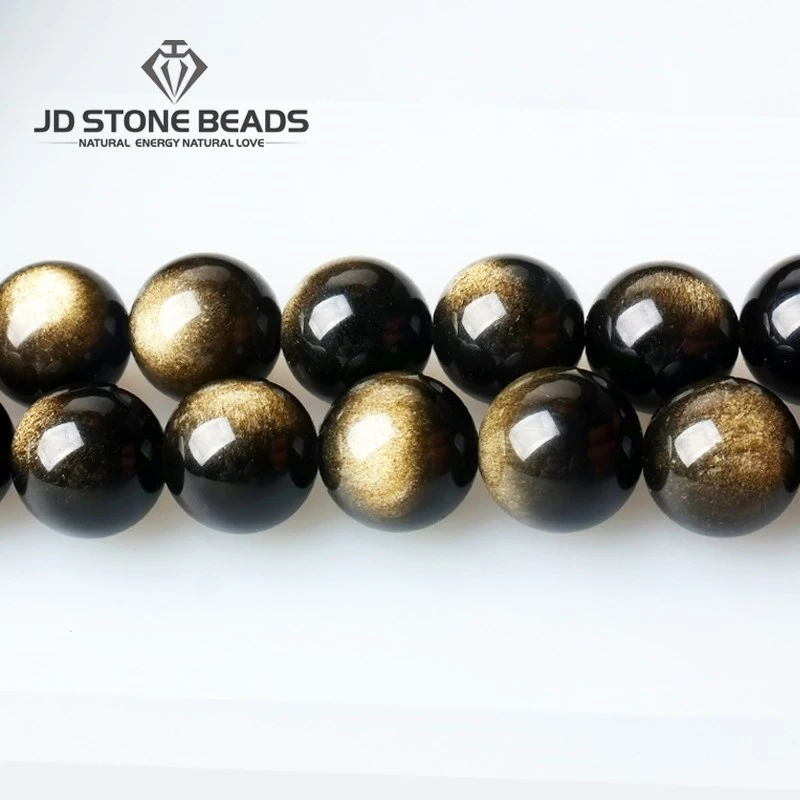 Natural Gold Obsidian Gemstone Beads 4/6/8/10/12/14mm Pick Size Round Loose Stone Design Gift Accessory For Jewelry Making