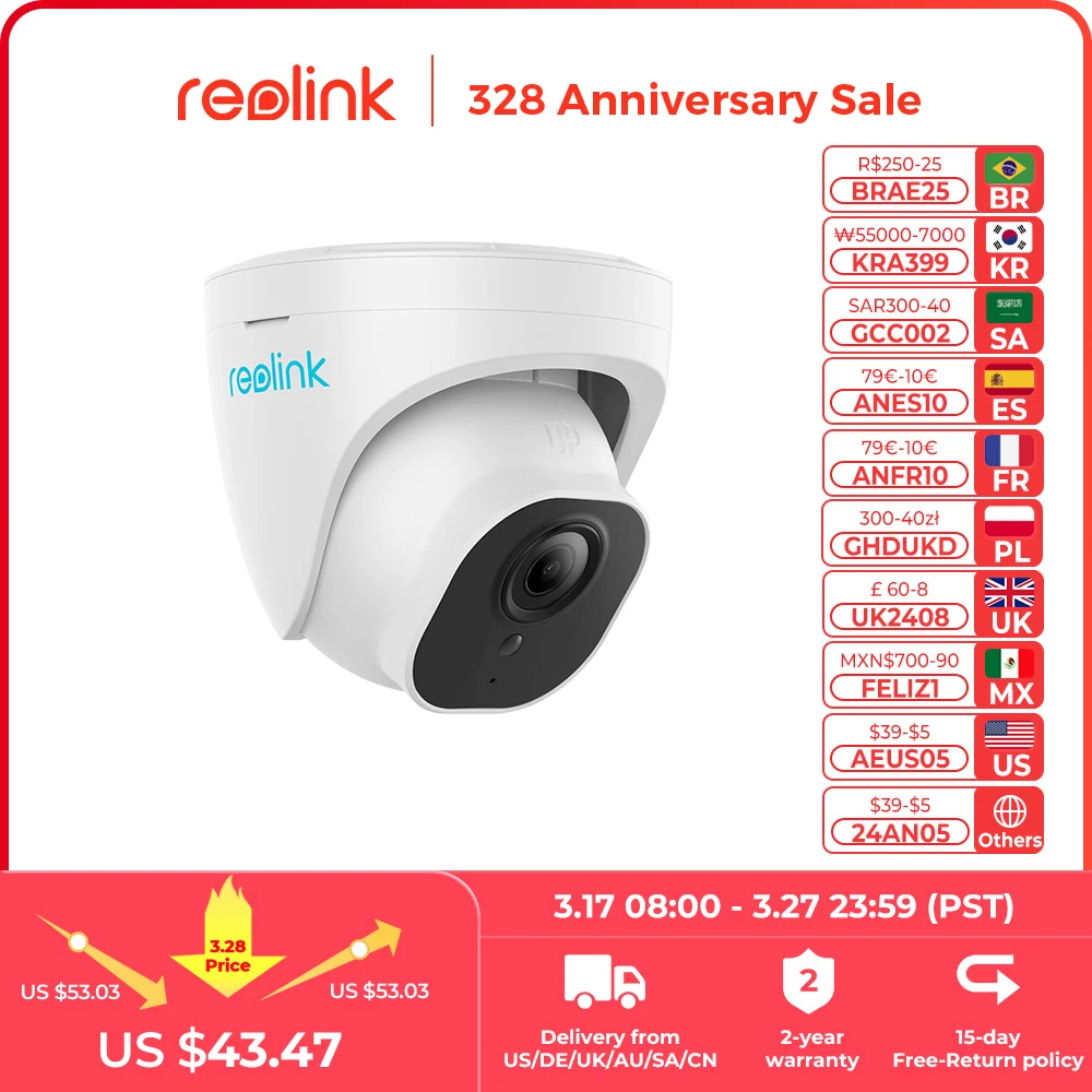 Reolink Smart Security Camera 5MP PoE Outdoor Infrared Night Vision Dome Cam Featured with Person/Vehicle Detection RLC-520A