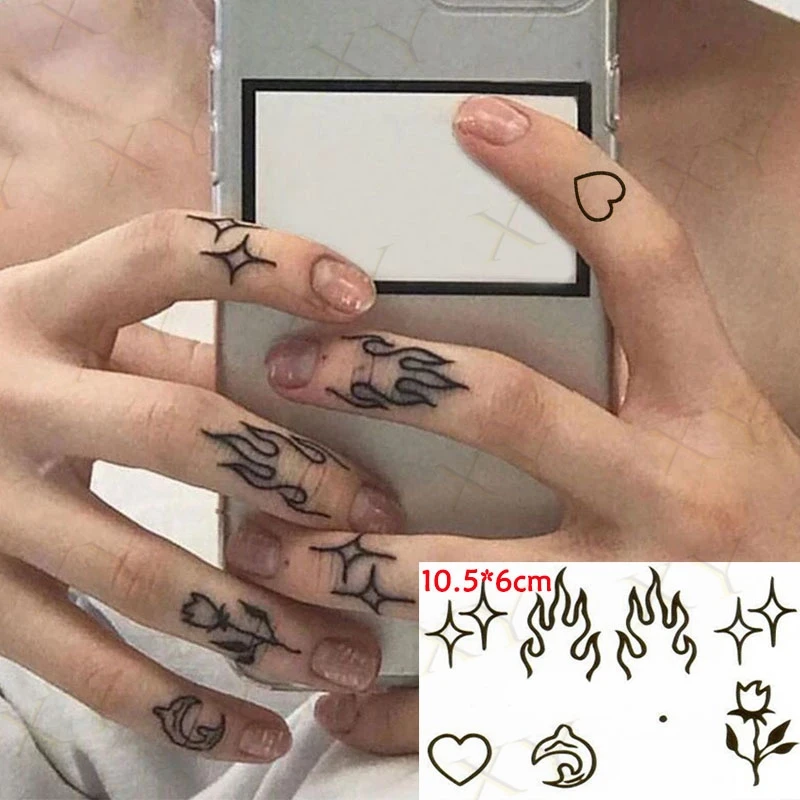 New Waterproof Temporary Tattoo Sticker Body Makeup Flame Finger Tattoos Smiley Black Square Rose Flower Art Flash Fake