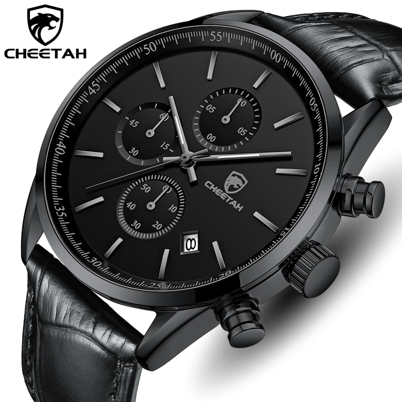 2021 New Men Watch CHEETAH Waterproof Quartz Men Watches Chronograph Sport Wristwatch Leather Business Male Clock Watch With Box