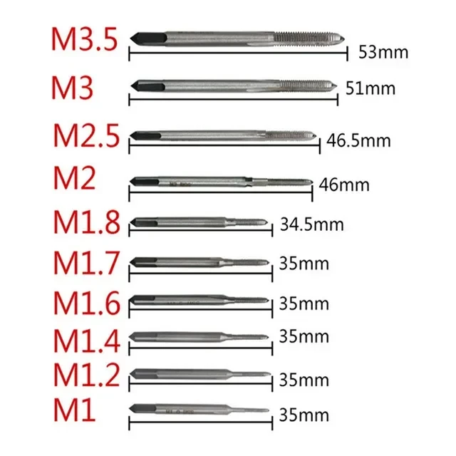 10pcs/set Hand Tools Tap Thread Wire Tapping/Threading/Taps/Attack M1 M1.2 M1.4 M1.6 M1.7 M1.8 M2 M 2.5 M 3 M3.5