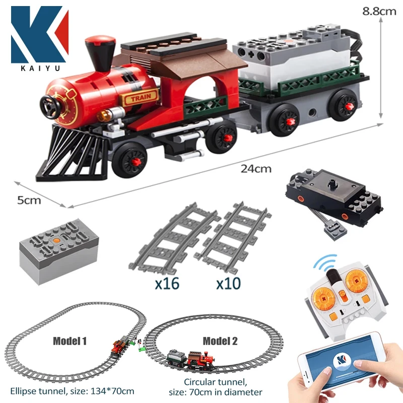 KAIYU City Electric Train Remote Control  Building Block Technical RC track Railway vehicle Bricks gifts Toys Children