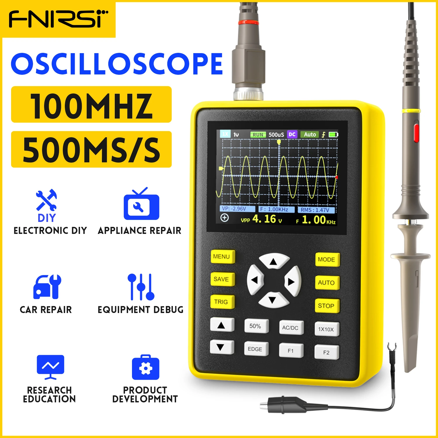 FNIRSI-5012H 2.4-inch  Screen Digital Oscilloscope 500MS/s Sampling Rate 100MHz Analog Bandwidth Support Waveform Storage