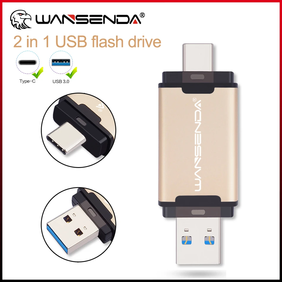 New WANSENDA USB 3.0 TYPE C USB Flash Drive 512GB 256GB 128GB 64GB 32GB 16GB Pen Drive External Storage Pendrive for Android/PC