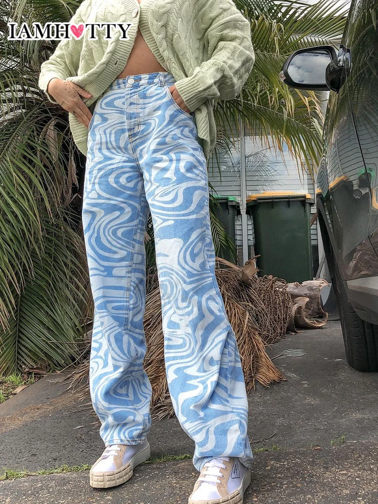 Y2K Zebra Print Straight Pants Capris Women Harajuku Baggy High Waist Casual Vintage Korean Style Streetwear Female 2020Iamhotty