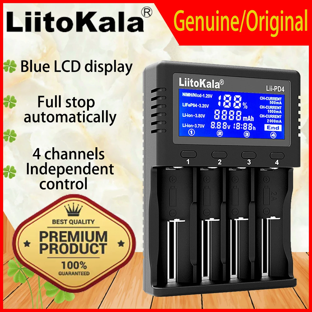 Genuine/Original Liitokala Lii-PD4 18650 Charger 1.2V 3.2V 3.7V 3.85V AA / AAA 26650 16340 25500 NiMH Lithium battery charger