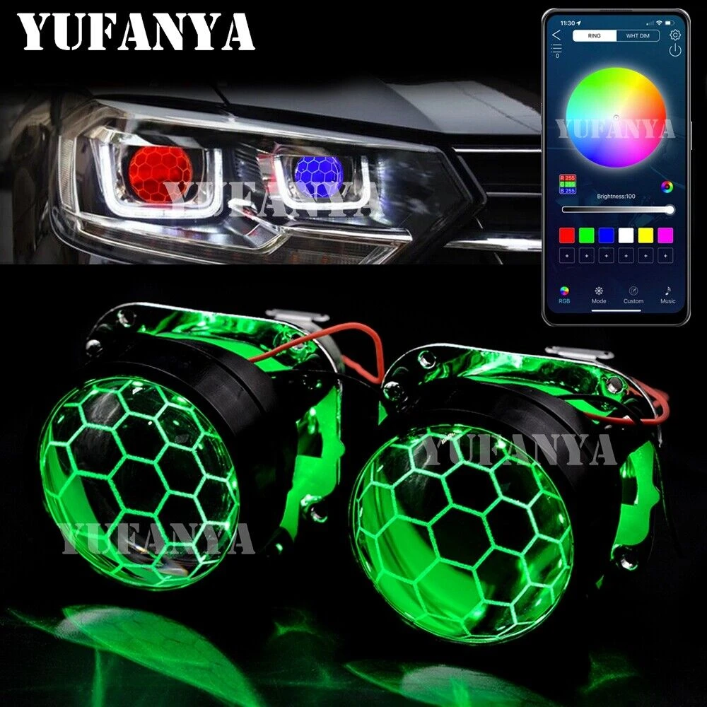 2 Pieces 2.5 Inch Blue Coating Honeycomb Mini Bi Xenon Projector Lens Fit H4 H7 Headlight Headlamp Car Motorcycle Assembly Kit